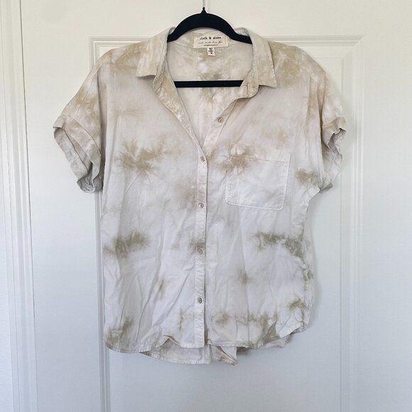Anthropologie Cloth & Stone Tie-Dye Button Down Shirt – Cream & Brown, Size M - Picture 3 of 8